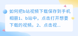 如何把b站视频下载保存到手机相册（视频水印去除教程）