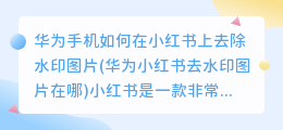 华为手机如何在小红书上去除水印图片(华为小红书去水印图片在哪)