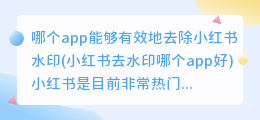 哪个app能够有效地去除小红书水印(小红书去水印哪个app好)