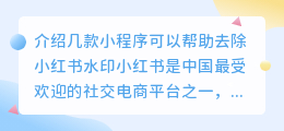 有哪些小程序可以帮助去除小红书水印(小红书去水印小程序有哪些)