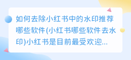 如何去除小红书中的水印推荐哪些软件(小红书哪些软件去水印)