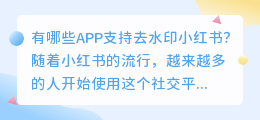 有哪些APP支持去水印小红书(支持小红书去水印的有哪些APP)