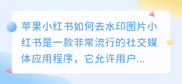 如何在苹果手机上去除小红书图片水印(苹果小红书如何去水印图片)