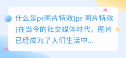 什么是pr图片特效(pr 图片特效)