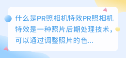 什么是PR照相机特效(pr照相机特效)