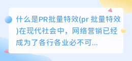 什么是PR批量特效(pr 批量特效)