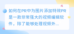 如何在PR中为图片添加特效(pr中图片怎么加特效)