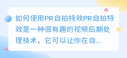 如何使用pr自拍特效(pr自拍特效)