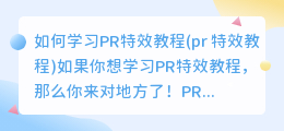 如何学习PR特效教程(pr 特效教程)