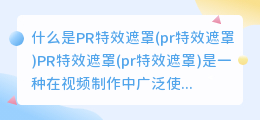 什么是PR特效遮罩(pr特效遮罩)