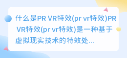 什么是PR VR特效(pr vr特效)