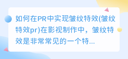 如何在PR中实现皱纹特效(皱纹特效pr)