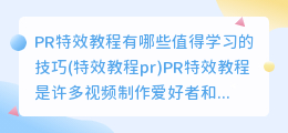 PR特效教程有哪些值得学习的技巧(特效教程pr)