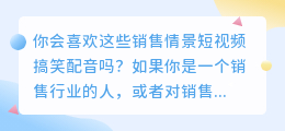 你会喜欢这些销售情景短视频搞笑配音吗(销售情景短视频搞笑配音)