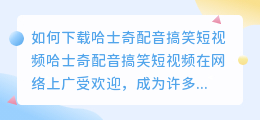 如何下载哈士奇配音搞笑短视频(哈士奇配音搞笑短视频下载)