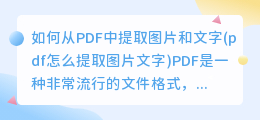 如何从PDF中提取图片和文字(pdf怎么提取图片文字)