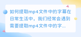 如何提取mp4文件中的字幕(mp4的字幕怎么提取)