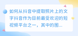 如何从抖音中提取照片上的文字(从抖音上怎么提取照片文字)