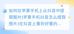 如何在苹果手机上从抖音中提取图片(苹果手机抖音怎么提取图片)