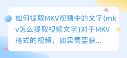 如何提取MKV视频中的文字(mkv怎么提取视频文字)