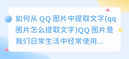 如何从 QQ 图片中提取文字(qq 图片怎么提取文字)