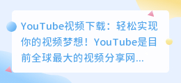 YouTube视频下载：轻松实现你的视频梦想！