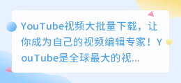 YouTube视频大批量下载，让你成为自己的视频编辑专家！