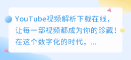 YouTube视频解析下载在线，让每一部视频都成为你的珍藏！