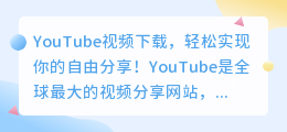 YouTube视频下载，轻松实现你的自由分享！