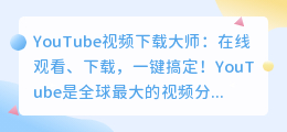 YouTube视频下载大师：在线观看、下载，一键搞定！