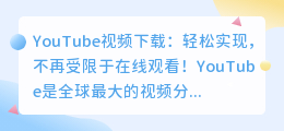 YouTube视频下载：轻松实现，不再受限于在线观看！