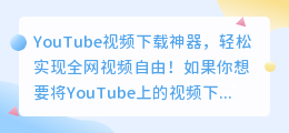 YouTube视频下载神器，轻松实现全网视频自由！