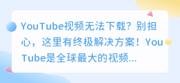 YouTube视频无法下载？别担心，这里有终极解决方案！