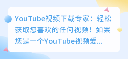 YouTube视频下载专家：轻松获取您喜欢的任何视频！