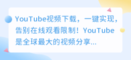 YouTube视频下载，一键实现，告别在线观看限制！