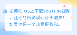 掌握新技能！如何在iOS上下载YouTube视频，让你的精彩瞬间永不流失！