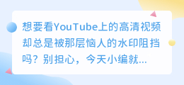 下载YouTube视频，轻松去水印，从此告别看视频前的等待！