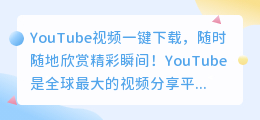 YouTube视频一键下载，随时随地欣赏精彩瞬间！