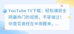 YouTube TV下载：轻松捕获全网最热门的视频，不容错过！