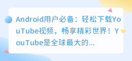 Android用户必备：轻松下载YouTube视频，畅享精彩世界！