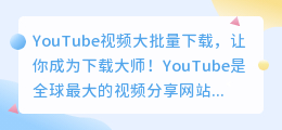 YouTube视频大批量下载，让你成为下载大师！