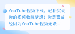 YouTube视频下载，轻松实现你的视频收藏梦想！