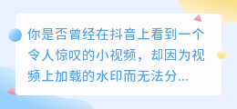 抖音去小视频水印，让你的视频瞬间火起来！