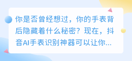 抖音AI手表识别神器，秒懂手表背后的秘密！