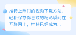 推特上热门的视频下载方法，轻松保存你喜欢的精彩瞬间