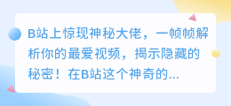 B站上惊现神秘大佬，一帧帧解析你的最爱视频，揭示隐藏的秘密！