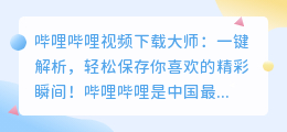 哔哩哔哩视频下载大师：一键解析，轻松保存你喜欢的精彩瞬间！