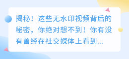 揭秘！这些无水印视频背后的秘密，你绝对想不到！