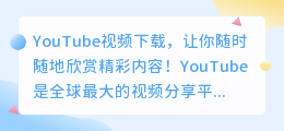 YouTube视频下载，让你随时随地欣赏精彩内容！