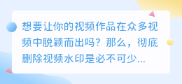 彻底删除视频水印，让你的作品脱颖而出！